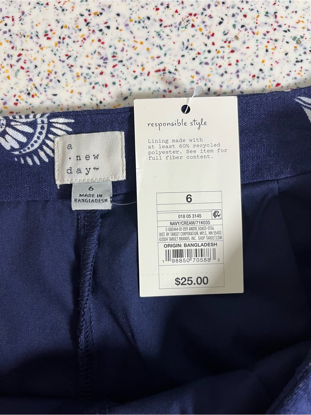 a new day Linen Blend Skort Navy Blue White Nautical Coastal Seashell Women’s 6 - Picture 3 of 7